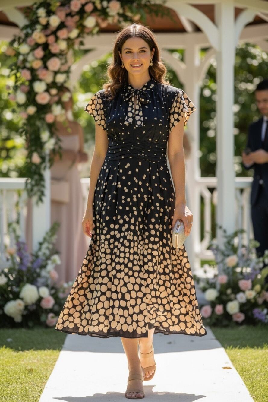 Mischen 100% Silk Polka Dot Midi Dress Size 4 Open Back Tie Waist Made USA
